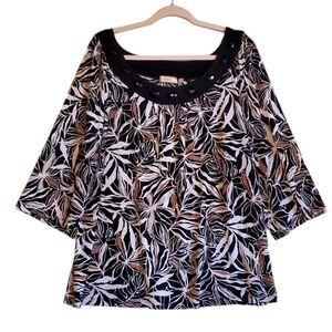 Choices Women Black Cream Blouse Top Jewel Neckline Plus Size 2X Women Pre-owned